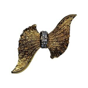 Vintage Polished Gold Tone Shimmering Rhinestone Statement Brooch Pin